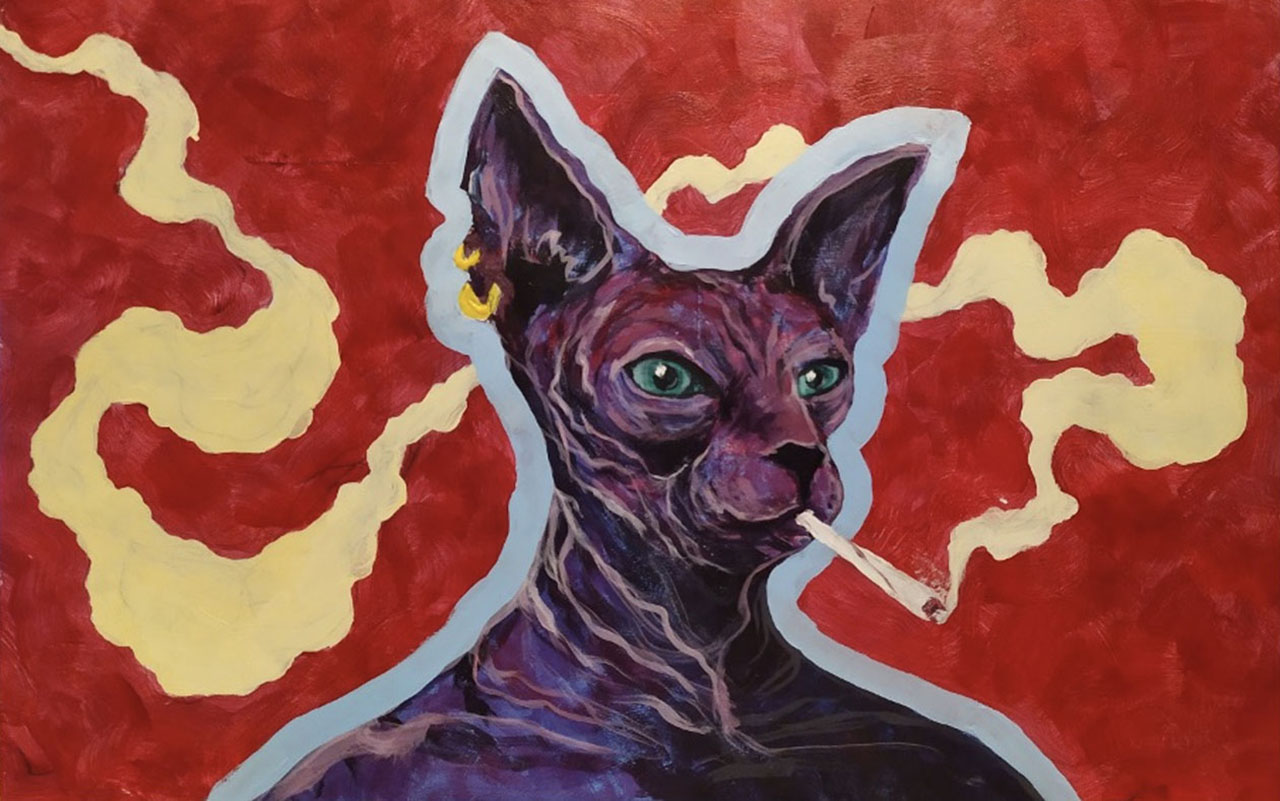 Kamil%20Wrona,%20I%20rok%20Malarstwa,%20Kot%20o%20potężnej%20mocy,%20akryl%20na%20płycie%20pilsniowej%2027x42%20cm